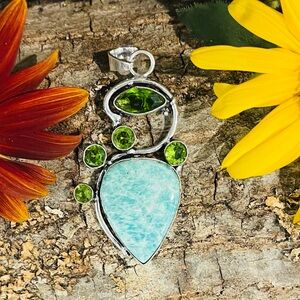 Amazonite Peridot 925 Sterling Silver Pendant